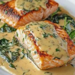 Gegrillter Lachs mit cremiger Florentiner Sauce First Image First Image