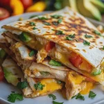 Hähnchen-Käse-Quesadillas mit Gemüse und Avocado First Image First Image